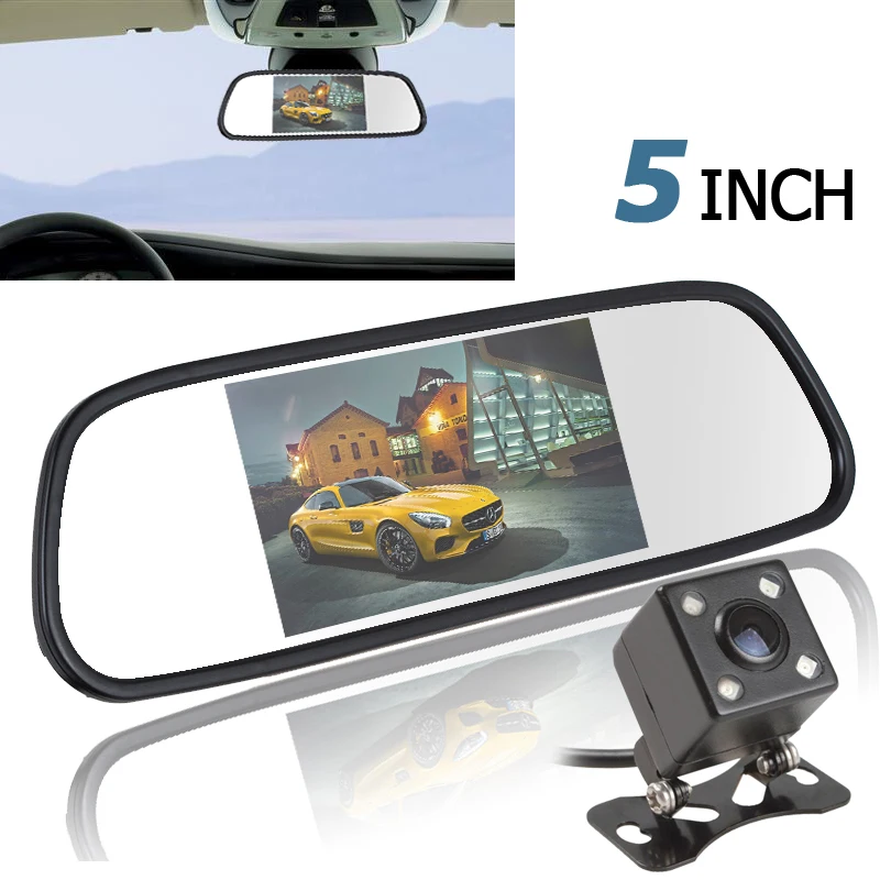 

5 Inch Color TFT LCD Car Mirror Monitor Auto Car Rearview Parking Monitor + 170 Degree Night Vision Car Rear View Reverse Camera