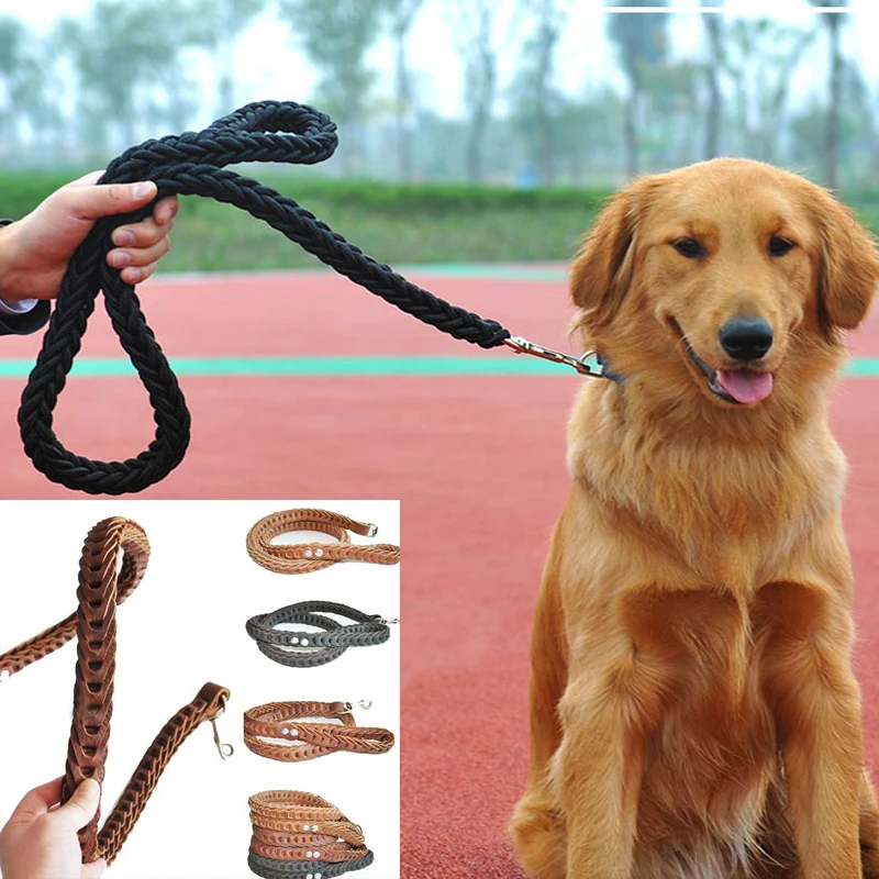 

Original Leather Belt for Large Dog Traction Rope Dog Chain Top-quality Large Dog Leash Knitted Durable Leather Rope