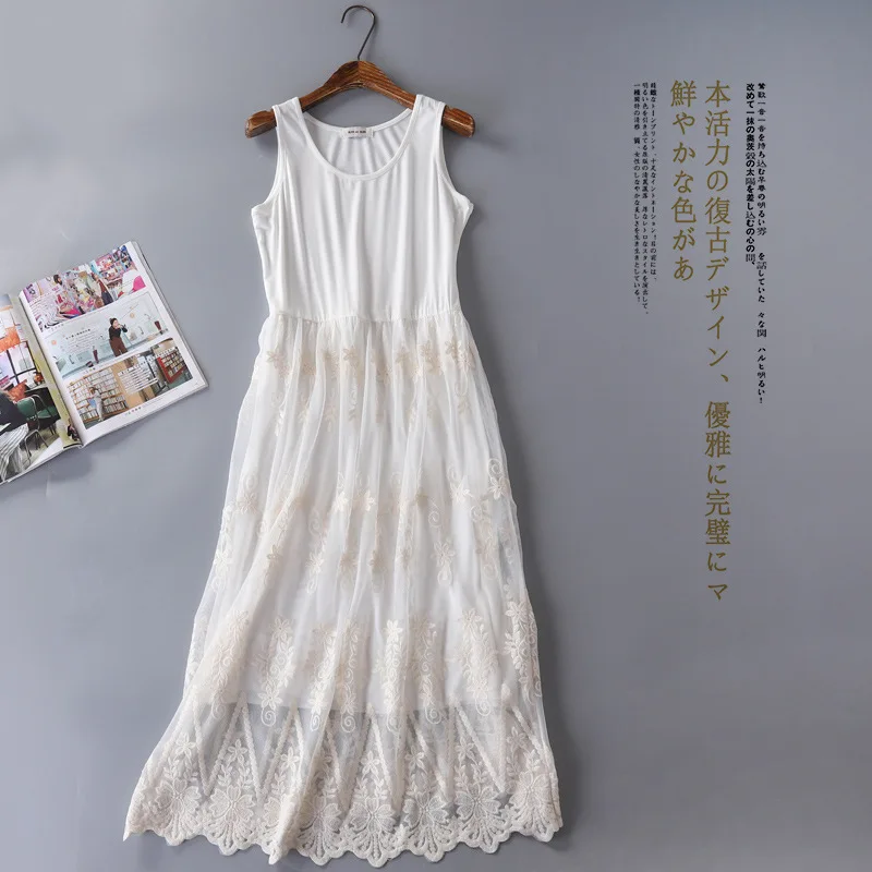 

Spring Summer Women Sleeveless Lace Dress Sweet Petticoat Modal Spaghetti Strap Lace Floral Ladies Dresses Tank Dress J008