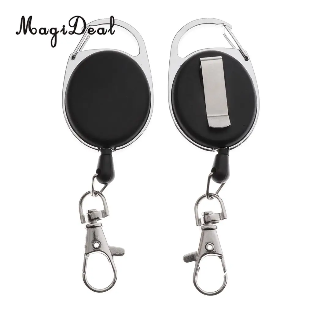 2pcs Black Retractable Keychain Carabiner Badge Reels 60cm Pull Wire with Key Ring Clip Nylon Wire Climbing Accessories