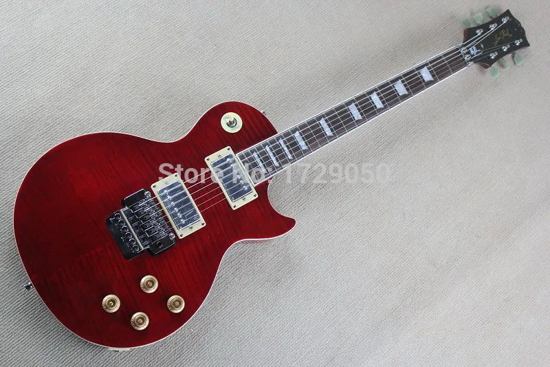 

Chinese Factory Custom new best quality Flame Maple Dark Red Electric Guitar with Floyd Rose Tremolo 917