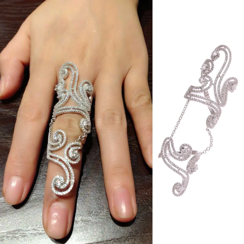 

Famous Design Temperament Luxury Vintage Double Rings For Women 2016 Full Pave AAA+ CZ Retro Ring bague femme WR013