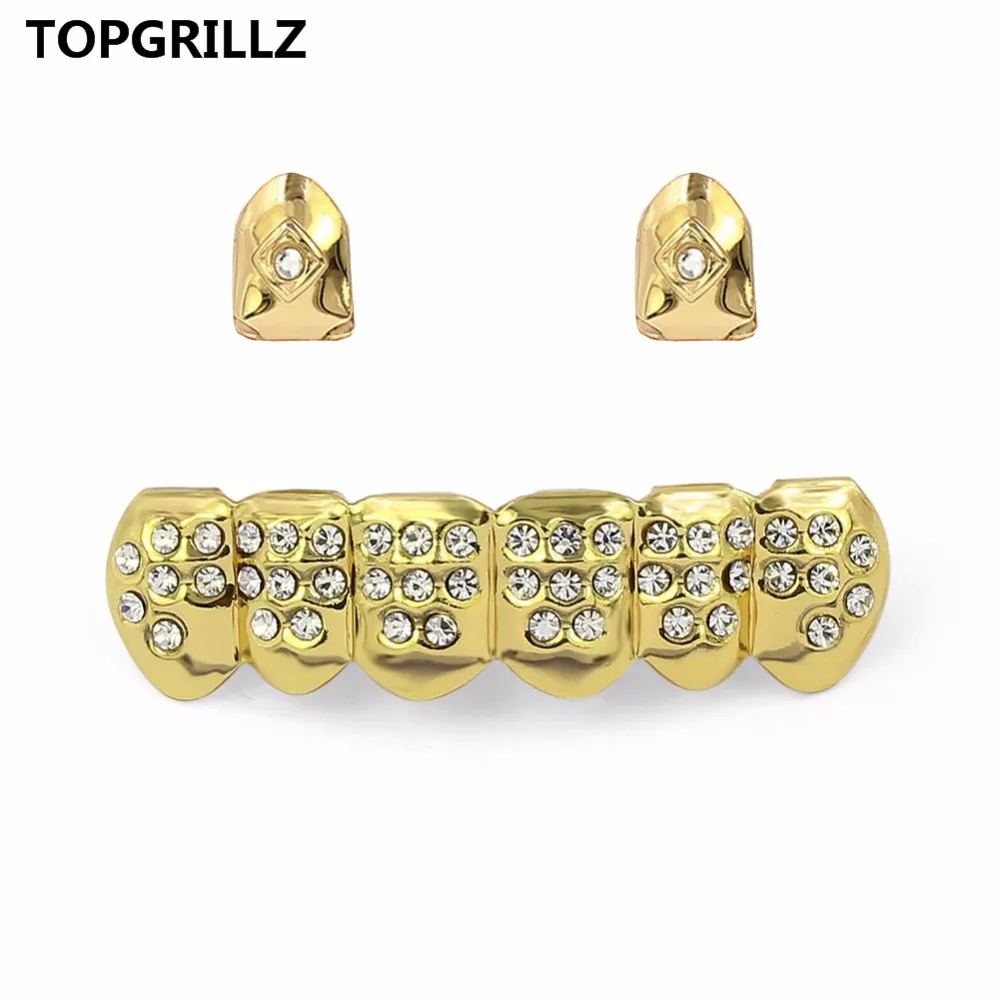 TOPGRILLZ New Light Yellow Gold Color Plated 2 Single Top Teeth Grillz