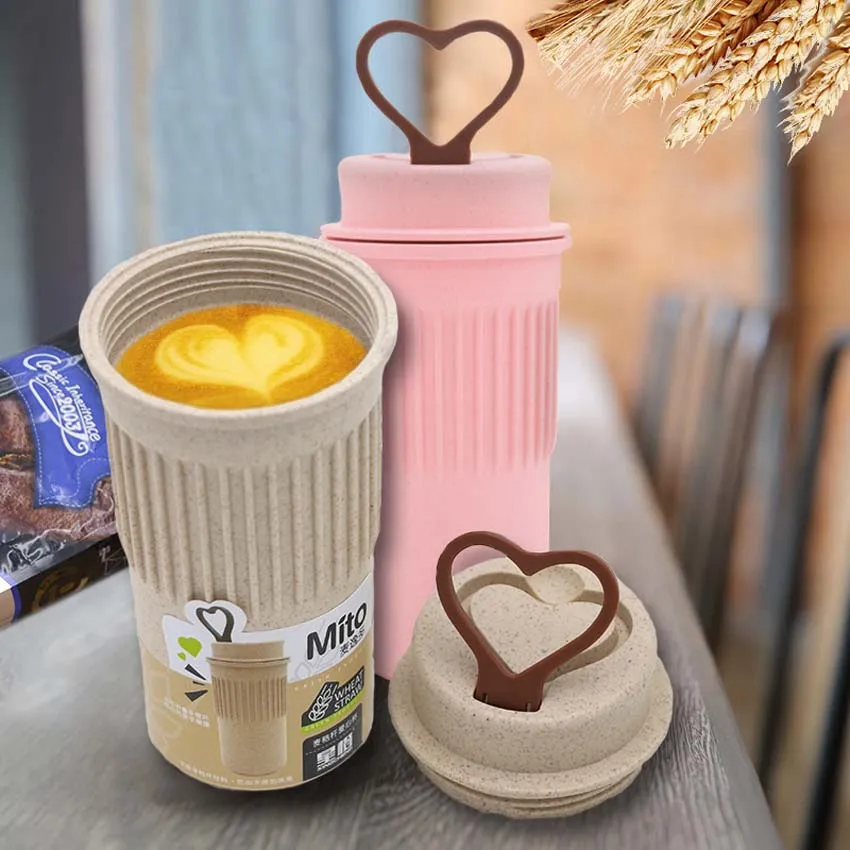 Cute Reusable Travel Bottle To Go Coffee Bottle with Lid Wheat Stalk PP