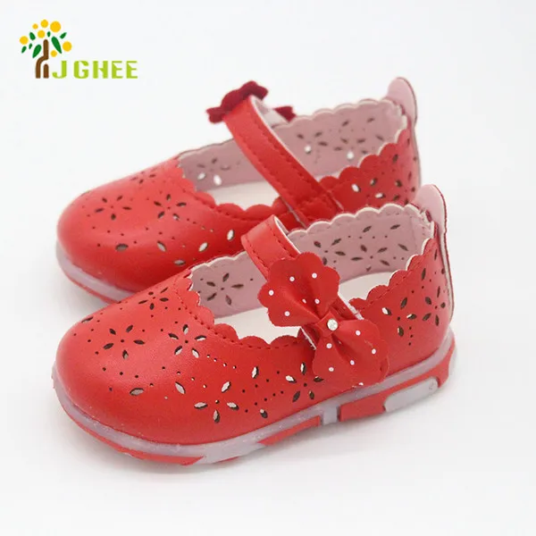 JGVIKOTO/летние сандалии для девочек; детская обувь с бантом; синтетическая искусственная кожа; маленькие детские сандалии; обувь принцессы для девочек; Светодиодный свет - Цвет: Красный