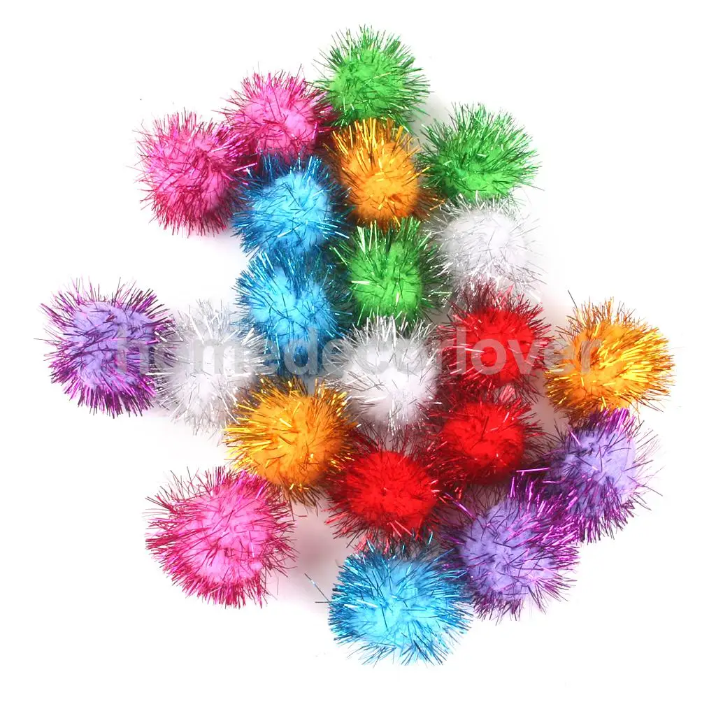 3.5cm Glitter Tinsel Sprayed Pom Poms Balls Cat Toys or Toy DIY Crafts 21PCS