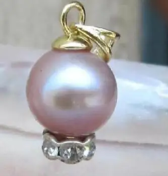 

ONLY 9-10MM NATURE ROUND SOUTH SEA PINK PURPLE PEARL 925silver PENDANT + NECKLACE