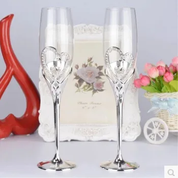 

1 pair wedding glass wine cup champagne Crystal Cup flute goblet Red wine cup heart-shaped diamond lovers cup Wedding Decor