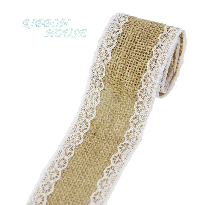 2meters/roll) 5cm Natural Jute Burlap Ribbon Rustic Vintage Wedding Decor Hessian Lace Jute Roll DIY - Color: 16