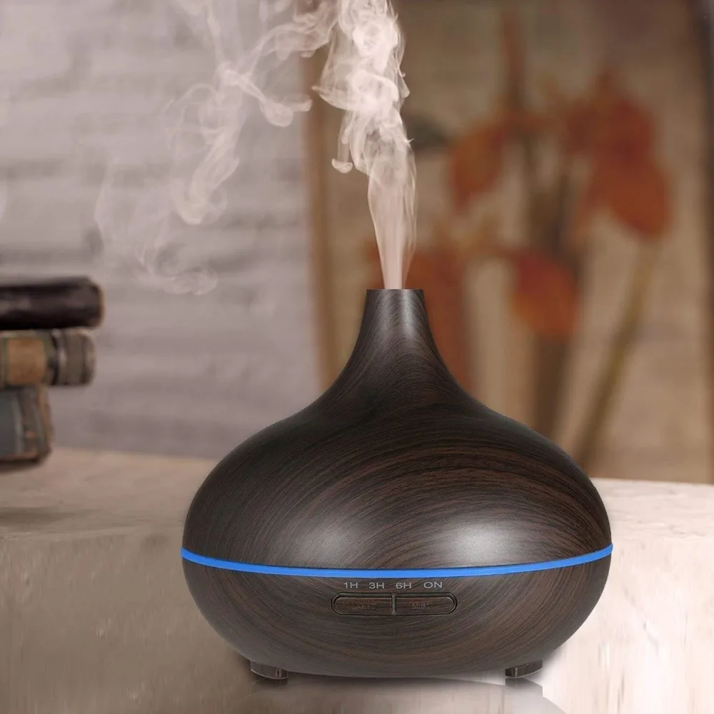 

300ml Air Essential Oil Diffuser Lamp Aromatherapy Electric Aroma Humidifier Mist Maker for Home-Wood