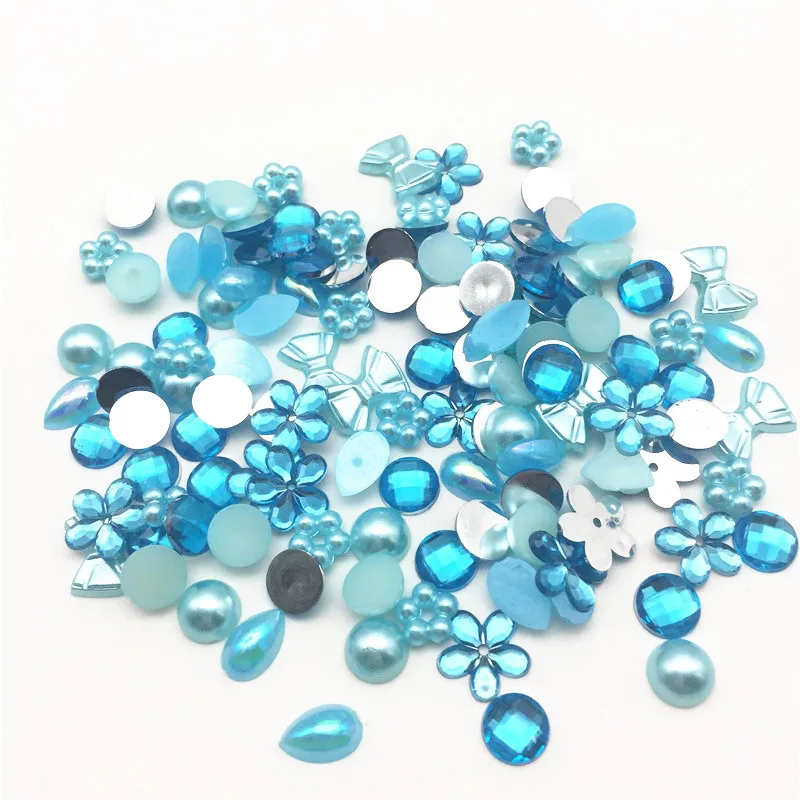 

50g 7 Colors Mixed Resin Round Heart Bow Flower Pearls Gems Flatbacks Embellishments DIY Christmas Crafts 6-15mm