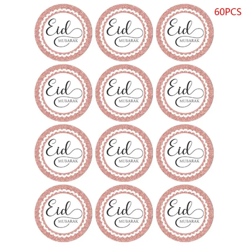 60pcs Eid Mubarak Decoration Paper Sticker Lable Seal 4cm Gift Sticker Islamic Muslim Mubarak Decoration Ramadan Supplies