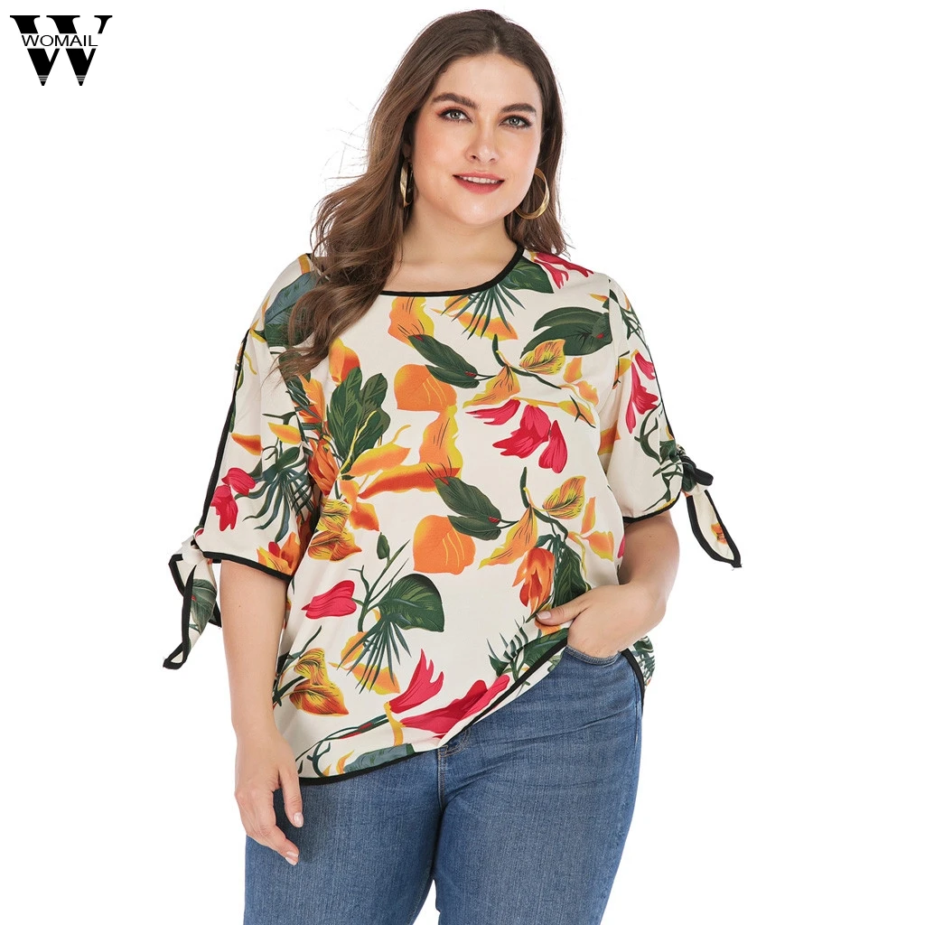 

Womail Multicolor Printed Women's Ladies Plus Size Tops Fashion Casual Half Sleeve Top Rint O-Neck Large Size Top Shirt JULY2
