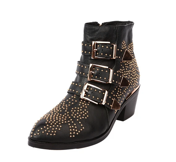 ARQA/зимние женские ботильоны из натуральной кожи с пряжкой; мотоботы с острым носком на каблуке «рюмочка»; женская обувь; zapatos mujer - Цвет: Black