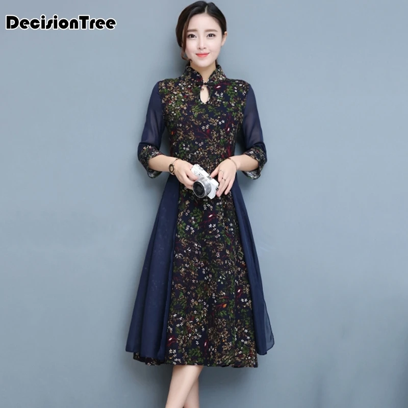 Традиционное китайское платье с принтом cheongsam хлопковое вечернее платье женское кружевное платье Ципао китайское платье