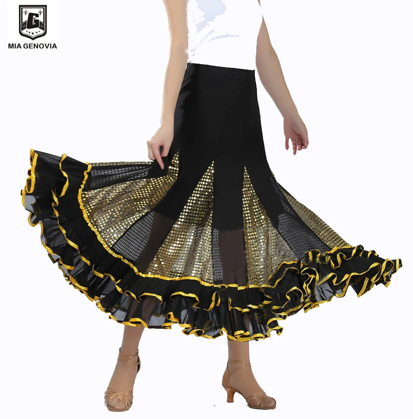 

Swing Latin Ballroom Dance Skirt Square Dancing Sequined Dresses Sequins Modern Social Dance Skirt National Standard Waltz Dress