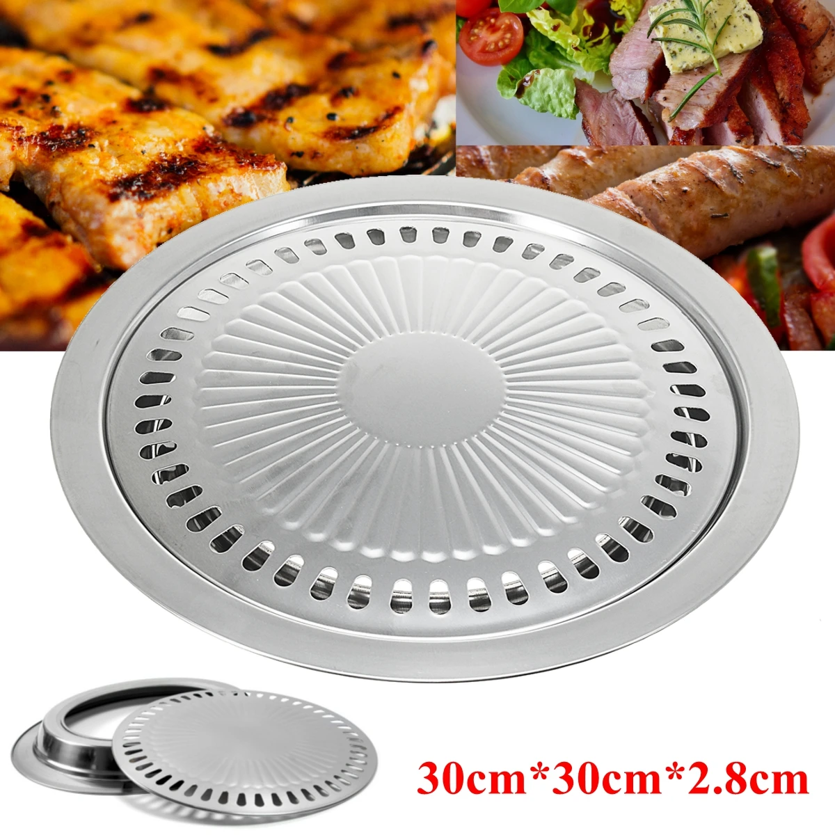 Nonstick Smokeless Indoor Stove Top Grill Stainless Steel BBQ Barbecue Plate for All Heating