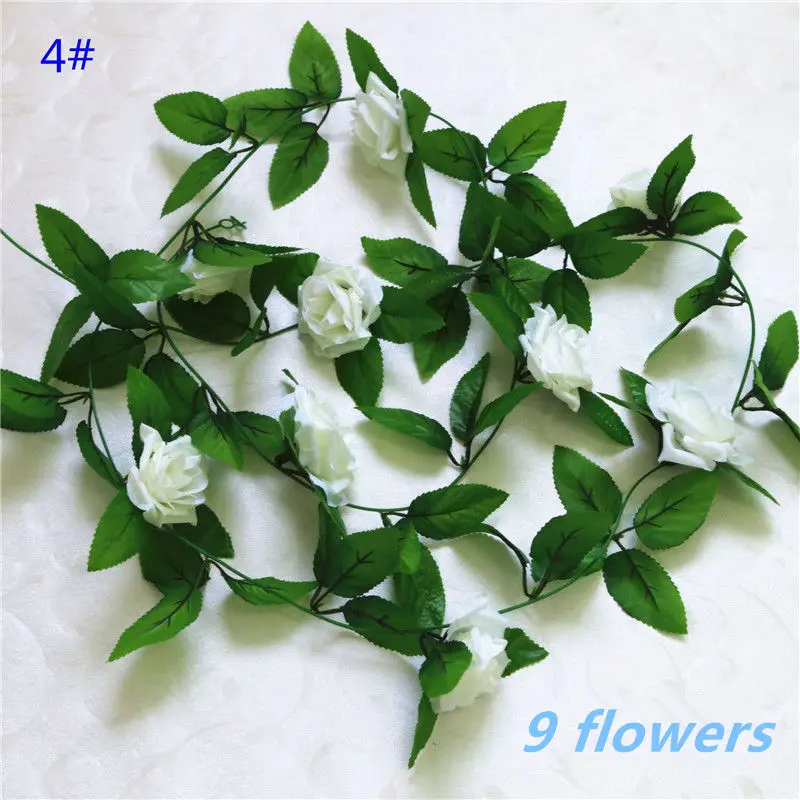 1pcs/lot 230-250cm Artificial Flowers Silk Roses Ivy Vine diy with Green Leaves Fake leaf artificial flowers for home decoration - Цвет: 4 Off White-9 flower