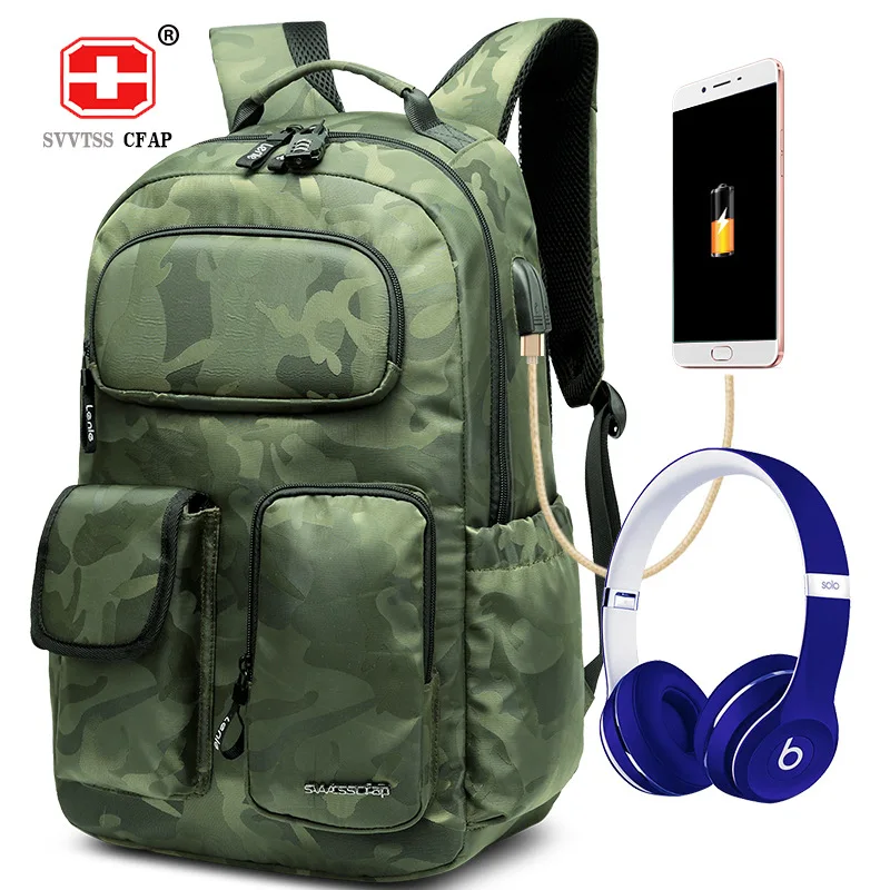 

USB Charging Anti-theft Backpack Male Nylon Camouflage Men Back Pack Laptop High Quality Large Capacity Youth College Back Bag