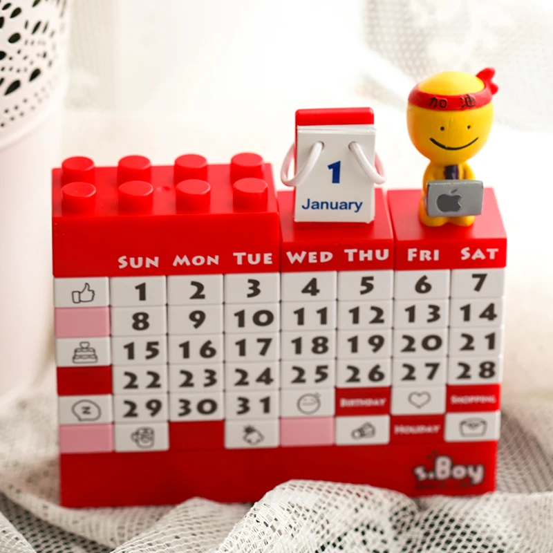 Мультяшная кукла diy пластиковые строительные блоки ручной работы календарь креативное украшение календарь Настольный календарь игрушка кирпич