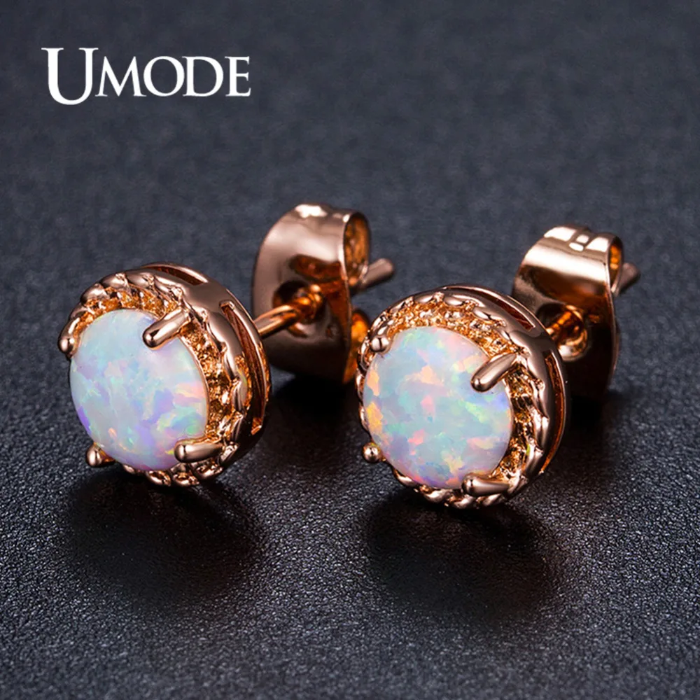UMODE Fashion Rose Gold Color Stud Earring for Women Party Opal Earring Jewelry 2018 Pendientes Mujer Moda Brincos Femme AUE0394