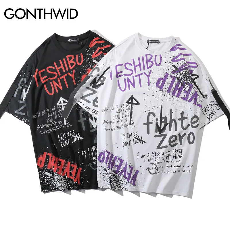 GONTHWID Ribbon Graffiti футболки с коротким рукавом Уличная одежда мужские хип-хоп Харадзюку повседневные топы с круглым вырезом футболки мужские модные футболки