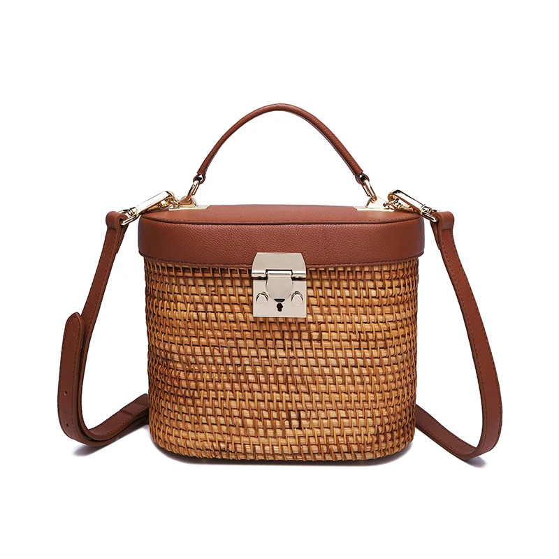 

Genuine Leather hand-woven bag Rattan bag High-grade Vietnamese wild rattan weaving women's bag High quality metal fitting