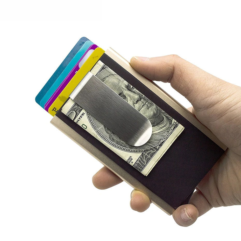 Металлический держатель для карт передний карман кошелек RFID Блокировка Мужской