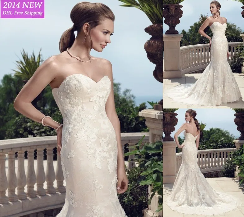 

2014 novo elegante sereia com namorado apliques em organza e cetim vestidos de noiva personalizado- feito wv-39