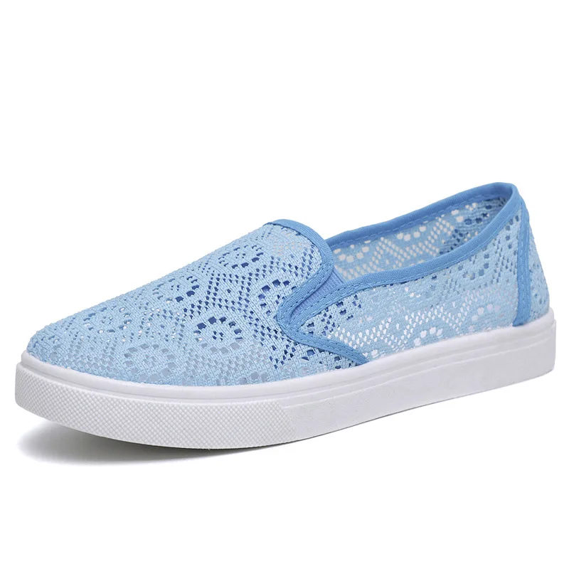 

2019 Summer Women Flats White Platform Shoes Women Breathable Cut Out Espadrilles Ladies Casual Mesh Sneakers Slip-On Shoe Women