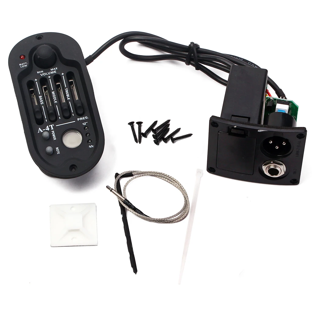 

4 Band A-4T EQ Folk Guitar Preamp Equalizer Piezo Pickup Line with LCD Tuner 10cm