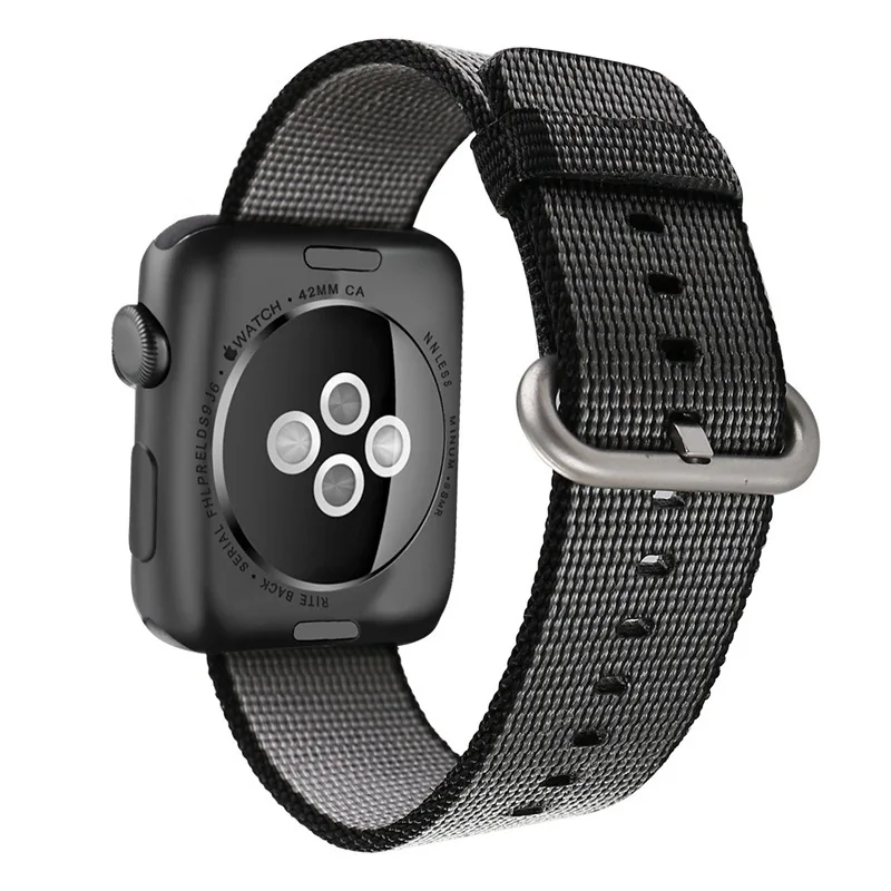 38/42 мм ремешок для наручных часов iWATCH, версия с адаптеры для сим-карт тканый нейлоновый ремешок Ткань наручный ремешок на замену группа цвет: черный, синий Нержавеющая сталь пряжка