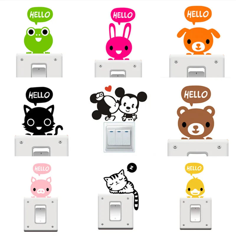 

Animals Switch Panel Stickers Removable Wall Stickers For Kids Room Decorations Children Decal Vinyl Stickers Art Decor