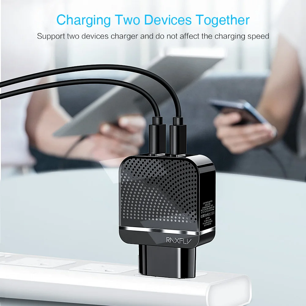 RAXFLY شاحن يو اس بي المزدوج منافذ شحن الهاتف ل فون XS ماكس سريع السفر جدار تهمة لسامسونج Xiaomi الهاتف المحمول شاحن