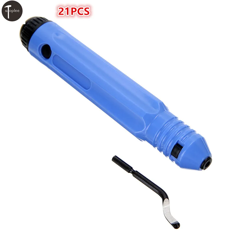 21PCS Hand DeburRing Tool Plastic&Iron Handle Tool 2mm Shank 40/45