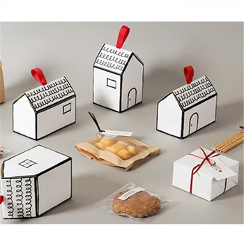 

500pcs small house packing box nougat cookies candy box wedding gift box