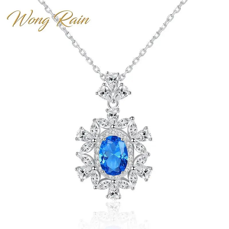 Wong Rain 100% 925 Стерлинговое Серебро Аквамариновый голубой топаз Изумрудный камень