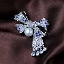 Tisvina, Новое поступление, эмалированные Броши с жемчужной розочкой для женщин, элегантный и благородный бант с цирконием, Женский корсаж на булавке, ювелирное изделие