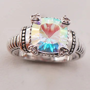 

Rainbow Crystal Zircon Women 925 Sterling Silver Ring F717 Size 6 7 8 9 10