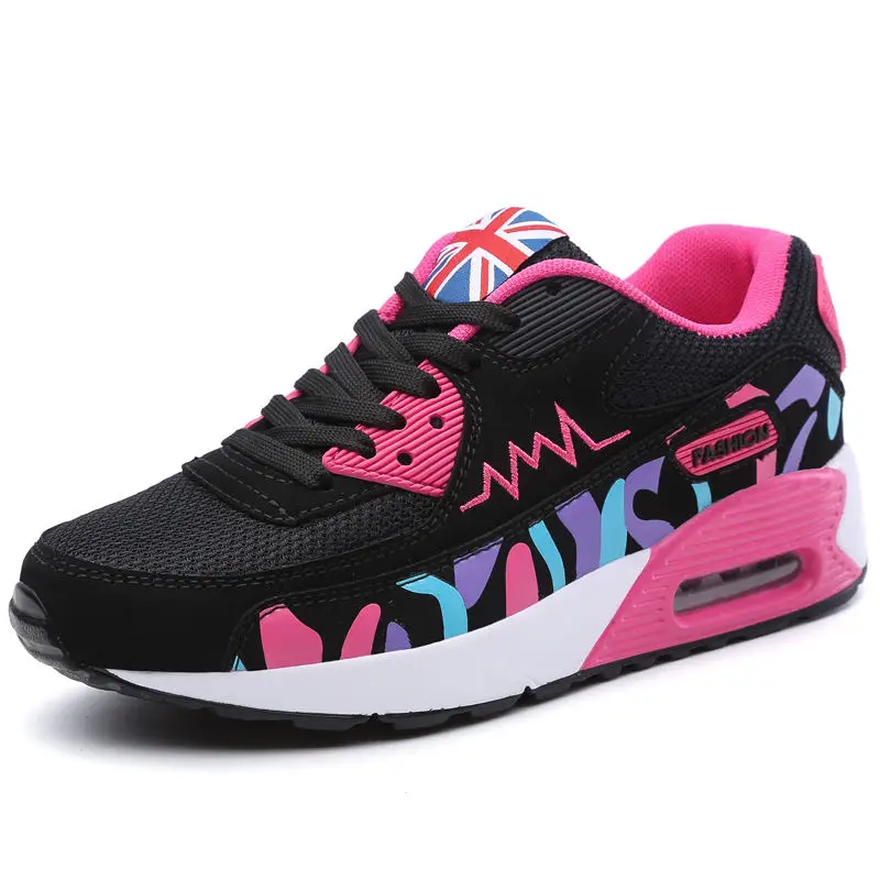 Женская летняя уличная спортивная обувь размера плюс, светильник для бега на плоской подошве со шнуровкой, сетчатые дышащие кроссовки на платформе, амортизирующая обувь для предотвращения столкновений - Цвет: Pink