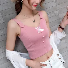 Летний С симпатичным бантом вязать дна камзол женский тонкий мода внутри джемпер прилив