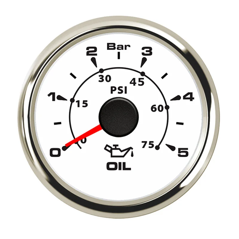 

52mm Pointer Oil Pressure Gauges 0-5Bar Waterproof Oil Pressure Meters 0-75psi LCD for Auto Truck Boat Vessel Yacht RV