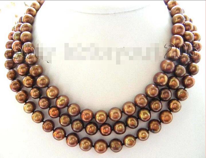 

FREE SHIPPING 48" Genuine Natural 10mm Coffee Round Pearl Necklace!