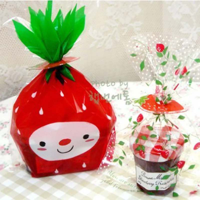 

50pcs Lovely Berry Design Party Cookies Biscuits Bags Open Top Wedding Cellophane Bag Cake Candy Gift Bags