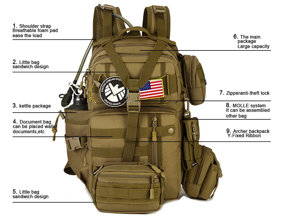 Masculino ao ar Bolsa de Esportes 900d à Prova Livre Tático Mochila D900água Exército Ombro Militar Caça Acampamento Feminino Multi-funcional Molle 3 p 5 mochila 900d à prova d900água exército ombro