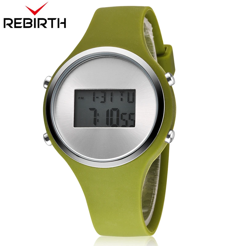 

REBIRTH LED Digital Watch Women Silicone Band Sport Watch Back Light Alarm Wristwatches Ladies Clock Relogio Feminino with box