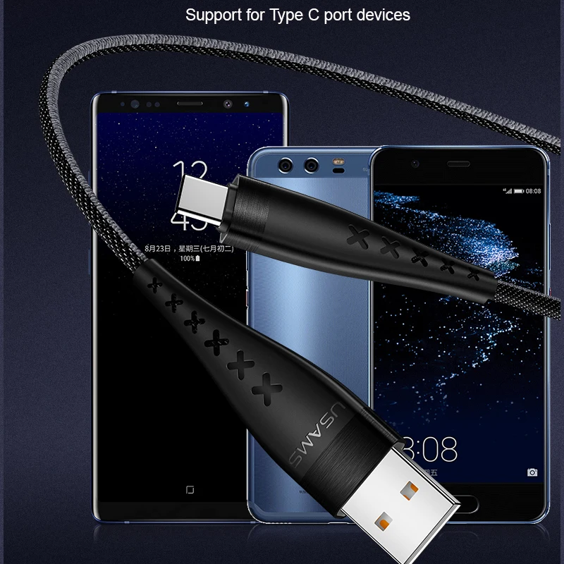 2A USB c кабель для samsung Galaxy S9 плюс USAMS Тип usb C быстрой зарядки и передачи данных Xiaomi Mi 8
