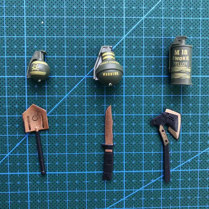 

6 pcs/set 1:6 Smoke bombs, grenades, dagger axe. Plastic Coated Military Model Accessories For 12" Action Figure