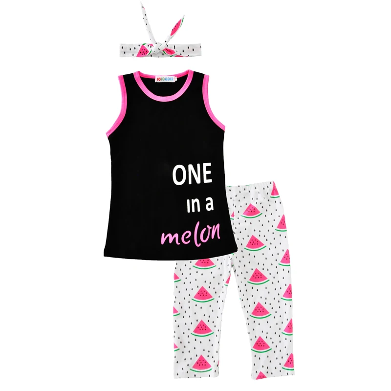 Moonlight Baby Girl Clothing Set 3pcs 2017 New Summer Letter Sleeveless T shirt Watermelon Pants Headband