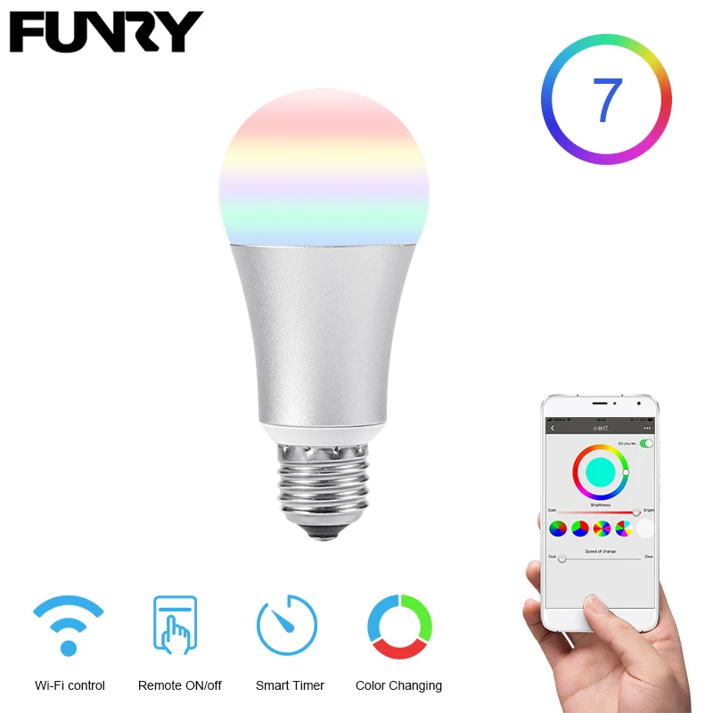 FUNRY WIFI Smart RGB Color Changing Light Bulb Smart wifi led Bulbs Dimmable E27 Lamp Base WIFI Smart Bulbs Work With Alexa FUNRY WIFI Smart RGB Color Changing Light Bulb Smart wifi led Bulbs Dimmable E27 Lamp Base WIFI Smart Bulbs Work With Alexa
